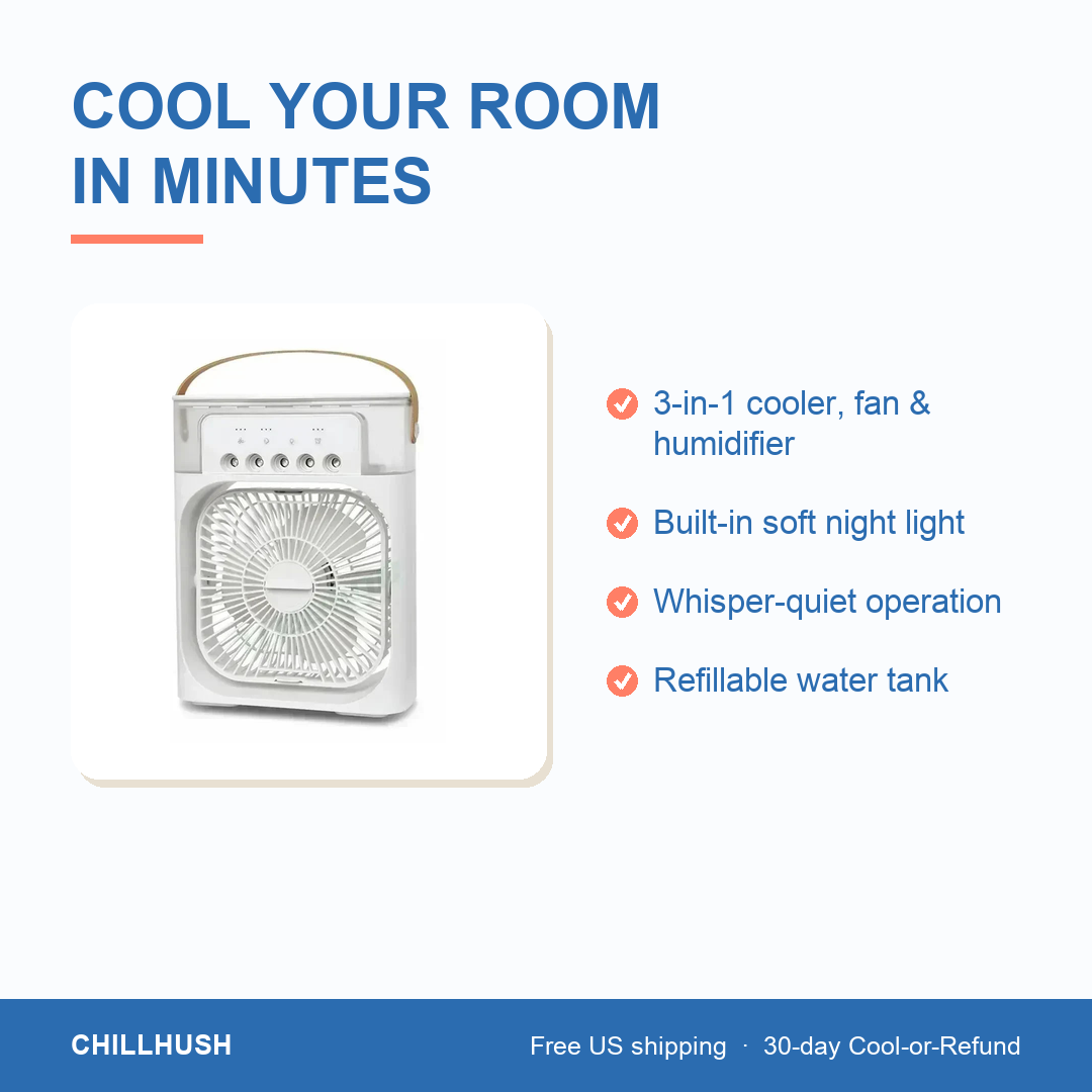 HushBreeze™ — 3-in-1 Portable Air Cooler with Night Light
